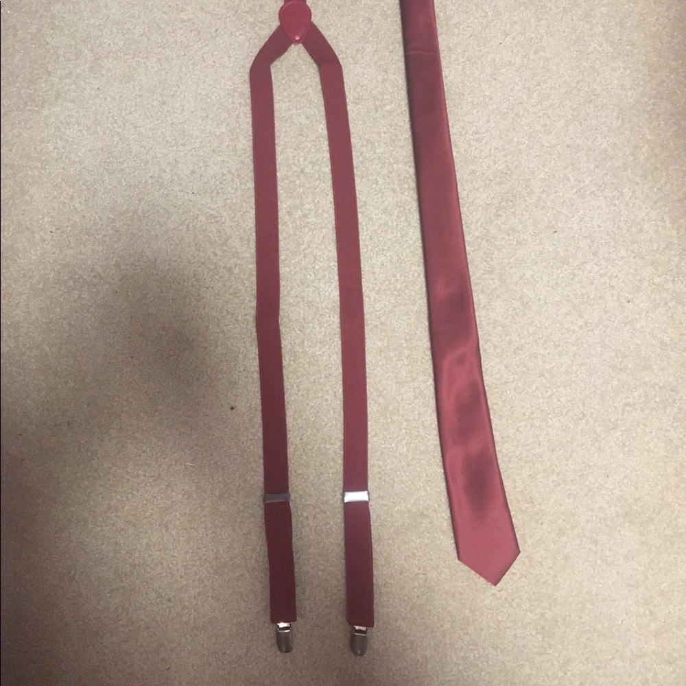 Burgundy Suspenders and Tie Set #2